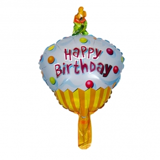 Helio balionas su gimtadieniu keksiuko forma, melsvas
