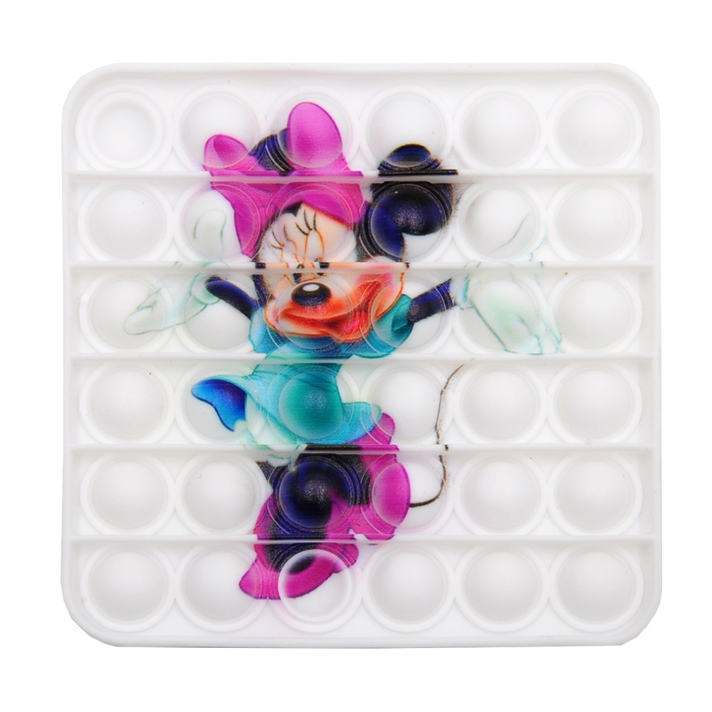 Antistresinis žaislas POP - IT kvadratas su animacinių veikėjų piešiniais, 12 x 12 cm