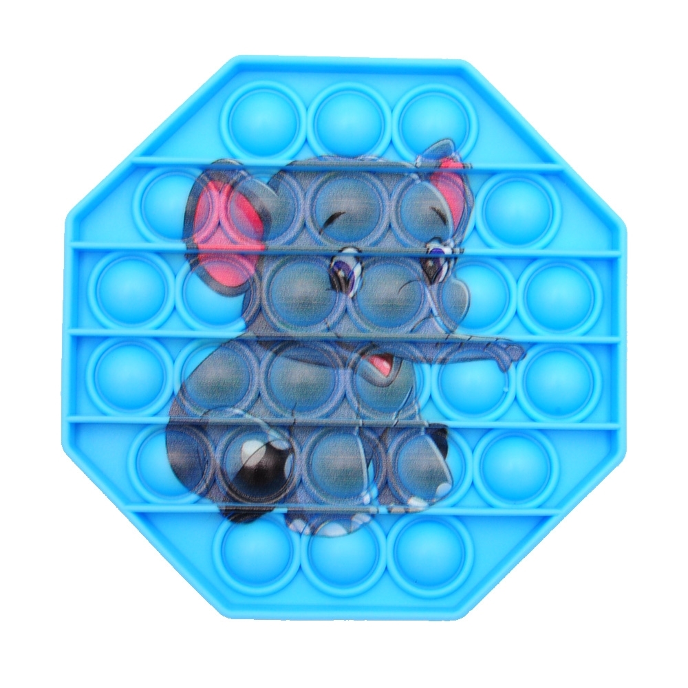 Antistresinis žaislas POP - IT aštuoniakampis su žvėrelių piešiniais, 12,5 x 12,5 cm