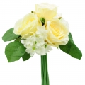 Dirbtinė hortezijų puokštė su rožėmis, 30 cm