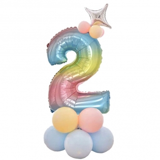 Folinis balionas  skaičius "Du", vaivorykštės spalvų