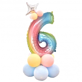 Folinis balionas  skaičius "Šeši", vaivorykštės spalvų