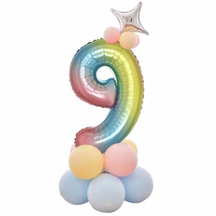 Folinis balionas  skaičius "Devyni", vaivorykštės spalvų