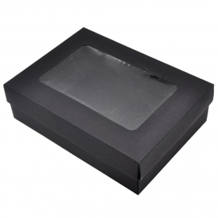 Dovanų dėžutė juoda su langeliu, 21 x 15 x 6 cm