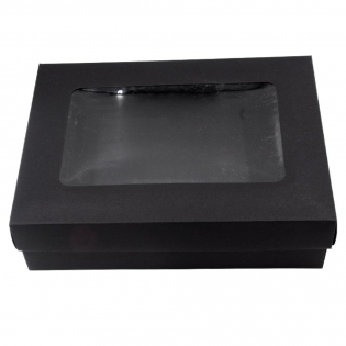 Dovanų dėžutė juoda su langeliu, 21 x 15 x 6 cm