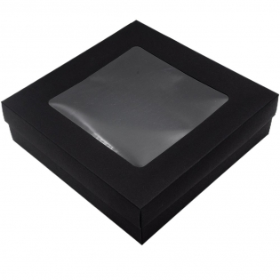 Dovanų dėžutė juoda su langeliu, 21 x 21 x 6 cm