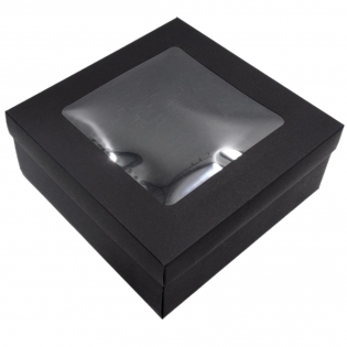 Dovanų dėžutė juoda su langeliu, 21 x 21 x 9 cm