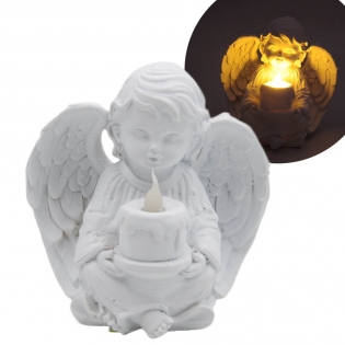Angelas su šviečiančia žvake, 13 cm