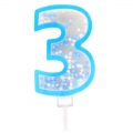 Mėlyna žvakutė tortui skaičius "3"