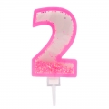 Rožinė žvakutė tortui skaičius "2"