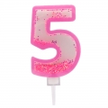 Rožinė žvakutė tortui skaičius "5"