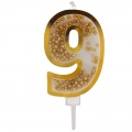 Auksinė žvakutė tortui skaičius "9"